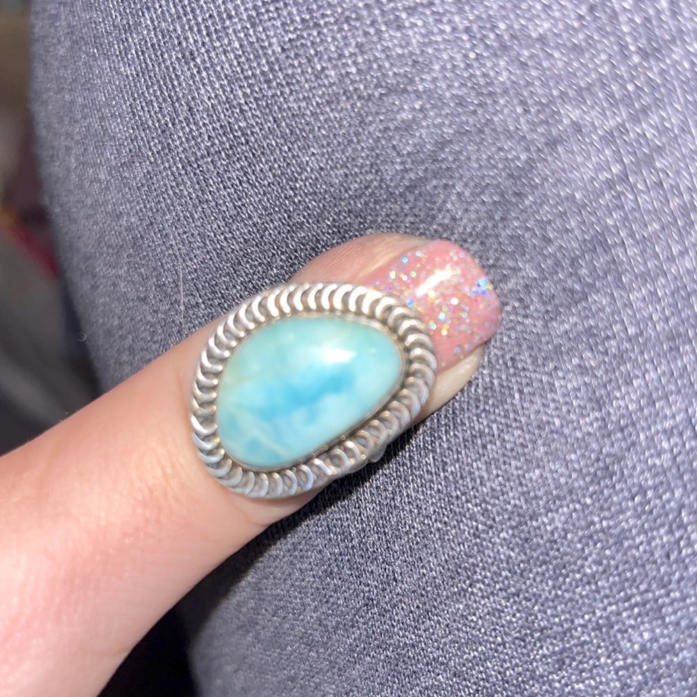 Larimar Gemstone silver Ring size ~9